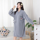 心楠浴巾女2024新款可穿可裹式浴袍秋冬加厚非全棉睡袍四季吸水速干衣 灰色长袖浴袍【加密加厚】