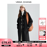 VEGA CHANG毛呢大衣女中长款2024冬新款爱心扣高级感外套 简约黑 L