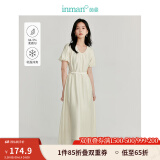 茵曼（INMAN）法式U领莱赛尔女装连衣裙立体花苞袖系带收腰2025夏新品长裙 梨花杏 L