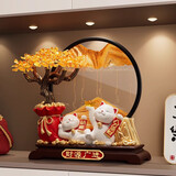 赟娅发财树流沙画招财猫摆件开业礼物店铺前台装饰品客厅乔迁新居礼物 财源广进发财树-背靠金山礼盒装