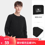 骆驼圆领抓绒衣男款秋季简约保暖长袖T恤情侣款打底衫上衣女 A1W2VV109，黑色，男 XXL