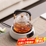 瓷牌茗茶具（cipaiming teaset） 电陶炉煮茶器煮茶壶茶炉家用小型电茶炉加厚耐热玻璃茶壶 绳编竹柄壶+白圆满Q8彩屏电炉