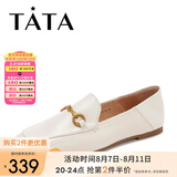 他她（TATA）方头乐福鞋女休闲平底一脚蹬小皮鞋女单鞋春秋款FLC22AM4 米色 35