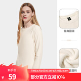 骆驼圆领抓绒衣男款秋季简约保暖长袖T恤情侣款打底衫上衣女 A1W1VV110，暖白，女 S