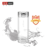 思宝玻璃杯高山流水双层保温水晶茶杯男女士商务办公水杯车载泡茶杯子 460ml【不能车载】