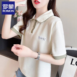 罗蒙（ROMON）短袖t恤女夏季女装2025新款韩版气质时尚百搭T恤女刺绣减龄上衣 绿色 2XL