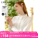 lagogo【抗菌抗皱】法式木耳边白衬衫女士拉谷谷春秋长袖立领上衣 本白色(V1) S