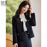 她享小香风外套女黑色通勤百搭短款针织外套秋冬毛衣开衫女T144F6003