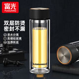 富光双层玻璃杯男女保温耐高温透明家用商务办公泡茶杯子过滤车载水杯 儒雅黑【加厚底+不锈钢盖】420ml