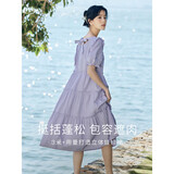 茵曼（INMAN）田园清新连衣裙夏季女气质A字泡泡袖蛋糕裙子 紫色 XL 