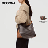 DISSONA迪桑娜女包幸运锦囊hobo包老花包单肩手提包情侣通勤包中性腋下包 棕色-大号（肩带可调节）