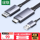 绿联HDMI2.0转DP1.2转接线头Displayport公4K高清视频连接线 笔记本电脑接显示器转换器线1.5米25153