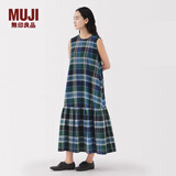 无印良品（MUJI）女式 马德拉斯格纹 无袖连衣裙 女装裙子连身裙25年夏季格子裙 绿色格纹 L (165/88A)