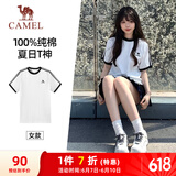 骆驼（CAMEL）夏日纯棉T神女士圆领短袖透气上衣T恤 C35BAXLN056C 幻影黑 M