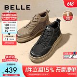 百丽男鞋户外复古休闲鞋秋冬真皮厚底高帮板鞋A1332DD3 黑色绒里 43 (265mm)