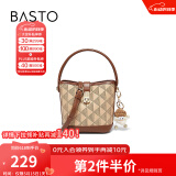 百思图商场新款时尚通勤水桶包大容量单肩斜挎包女X3083CX3 杏/红棕 F