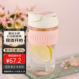 乐扣乐扣（LOCK&LOCK）咖啡杯耐热玻璃水杯子男女学生便携式双饮吸管杯随手杯500ML粉色