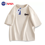 NASA GISS官方潮牌联名t恤男夏季宽松休闲圆领百搭印花五分短袖 米杏 XL 