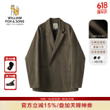 William fox&sons新复古回潮仿麂皮绒小西服男轻商务复古宽松易打理便西休闲西装男 咖色(双排扣） XL /52
