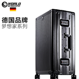 世界地理德国行李箱男女24英寸铝框旅行箱杯架拉杆箱万向轮密码箱 酷炫黑