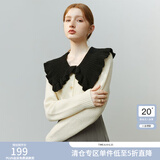 FANSILANEN范思蓝恩22FS4179娃娃领拼接针织开衫外套女新款秋冬撞色毛衣 奶白色 XS