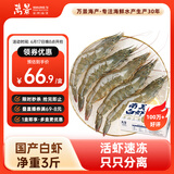 万景北海鲜冻国产白虾巨无霸 单冻无冰净重3斤/盒 30-45只  烧烤海鲜