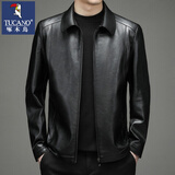 啄木鸟（TUCANO）皮衣男春秋款新款商务休闲立领皮夹克中年男士爸爸装外套上衣 8101黑色翻领 【春秋款】 XL /180
