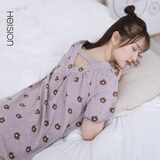 海之宁 睡裙女春秋季 少女印花V领睡衣女家居服 可爱甜美小露背可外穿休闲薄款居家服连衣裙 17W40 暗粉 M