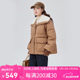 艾莱依（ERAL）翻领羽绒服女新款仿羊羔毛领短款收腰外套冬 奶咖棕 S 155【建议80-110斤】