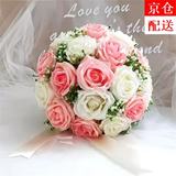 仁善祥手捧花结婚领证手捧花结婚仿真花求婚婚纱摄影拍照道具手捧花 粉/白玫瑰（约12朵）+礼品袋 1束