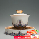 容山堂珐琅彩泡茶杯陶瓷主人杯单杯茶盏公道杯盖碗茶洗壶承茶壶功夫茶具 金丝珐琅壶承+盖碗套装