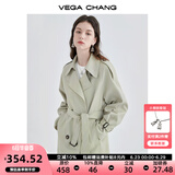 VEGA CHANG风衣外套女2025年春秋新款中长款高级感纯色大衣 豆沙绿 S
