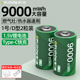 德力普（Delipow）1号充电电池 一号/D型锂电池可USB充电9000mWh大容量快充1.5v恒压适用热水器燃气灶电子琴等 2节1号9000mWh锂电池【配充电线】
