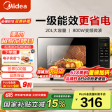 美的（Midea）【国家补贴】变频微波炉 20升大平板底盘 智能菜单 小型迷你家用微波炉一级能效 PM20M3 易清洁内胆