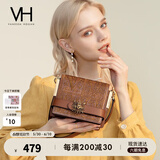 VANESSA HOGAN【送礼推荐】VH女包复古装饰系列方包牛皮刺绣单肩斜挎包生日礼物 棕色-小号（可放置6.1英寸手机）
