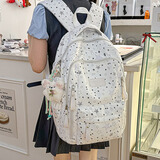 袋鼠书包女初中生高中生大容量涂鸦星星双肩包ins风大学生电脑背包 白色【带小狗挂件】