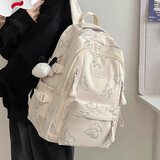 JCZS日系书包初中女生大容量高颜值ins风小众简约双肩背包高中大学生 白色+挂饰加大加厚防水