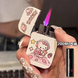 领界KT猫网红充气打火机防风粉色火焰创意卡通高颜值女生日礼物送男友 单机+200ML口粮+礼盒装 1支