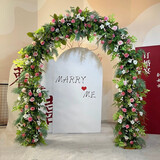 OEMG新款婚庆道具花艺圆形双杆拱门布置草坪架子装饰舞台仿真花婚礼 （黑色） 1.8米高*0.8米宽