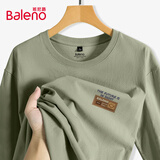 班尼路（Baleno）长袖男秋季美式潮流重磅纯棉运动宽松简约复古休闲圆领打底衫t恤