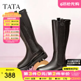 他她（TATA）厚底长筒靴女靴英伦加绒保暖骑士靴高筒靴秋冬新WXK02DG3 黑色（绒里） 39