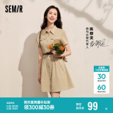 森马连衣裙女收腰衬衫裙复古休闲夏季美拉德纯色短裙101324114030