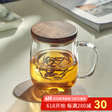 忆壶茶 玻璃茶杯茶具喝水杯子茶道杯 绿茶杯红茶带过滤竹木盖泡茶杯 黑胡桃木盖500ML