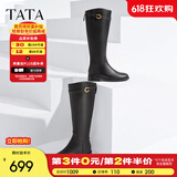 他她（TATA）超模骑士靴女靴加绒大筒围长筒靴高筒靴冬季新款7TG80DG3 黑色（金属圈-单里） 36