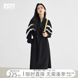 对白法式设计感抽绳针织连衣裙女2025春装新款气质显瘦通勤风裙子 静谧黑 M