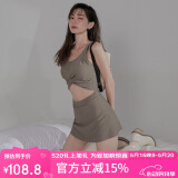 OMOM泳衣女夏连体遮肚显瘦保守性感泳装裙式仙女范ins风泡温泉游泳衣 咖色 M(建议88-98斤)