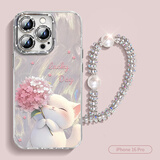 威恺 适用苹果16Pro手机壳iPhone16Pro保护套全包防摔网红高端男女款创意壳羽纱绣球猫+手链