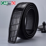 卡帝乐鳄鱼（CARTELO）皮带条无扣头男士鳄鱼纹头层牛皮自动扣带身3.5CM真皮不带头腰带 鳄鱼肚纹黑色 适配3.5-3.8扣头