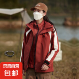 秋冬新款三合一户外冲锋衣男女外套加绒加厚石墨烯内胆可拆卸 酒红女 M