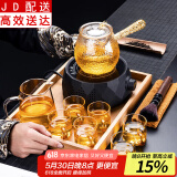 电陶炉煮茶器家用玻璃茶具套装功夫蒸煮茶壶泡茶器养生电茶炉烧水壶 8头（龙胆壶金把）套装+电陶炉钻石黑+手拉盘